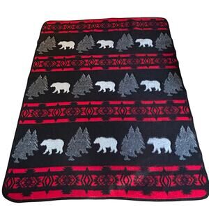 Cabin fever black red white bear pine trees throw blanket Decor Country